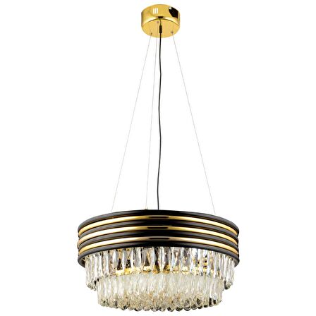 Massello Yuvarlak Gold Kaplamalı Kristalli Taşlı Modern Tasarım Kristal Salon Avize