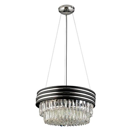 Massello Yuvarlak Krom Kaplamalı Kristalli Taşlı Modern Tasarım Kristal Salon Avize