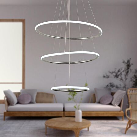 Nordic Krom Sarkıt 96 Watt Sarkıt 3 Renkli Ledli Modern Mutfak Banyo Led Salon Sarkıt Avize
