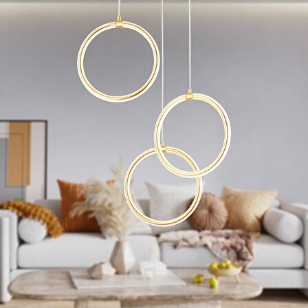 Ruscello 3lü Gold Sarkıt 102 Watt Sarkıt 3 Renkli Ledli Modern Mutfak Banyo Led Salon Sarkıt Avize
