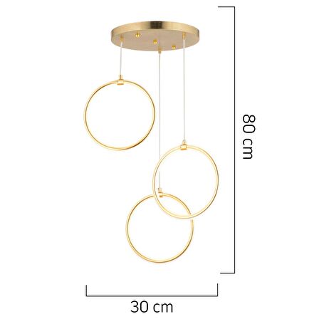 Ruscello 3lü Gold Sarkıt 102 Watt Sarkıt 3 Renkli Ledli Modern Mutfak Banyo Led Salon Sarkıt Avize
