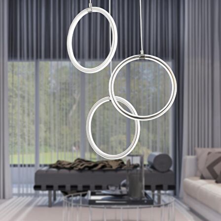 Ruscello 3lü Krom Sarkıt 102 Watt Sarkıt 3 Renkli Ledli Modern Mutfak Banyo Led Salon Sarkıt Avize