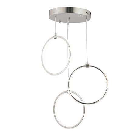 Ruscello 3lü Krom Sarkıt 102 Watt Sarkıt 3 Renkli Ledli Modern Mutfak Banyo Led Salon Sarkıt Avize