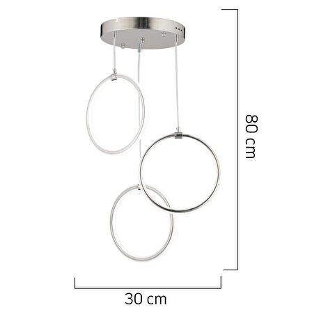 Ruscello 3lü Krom Sarkıt 102 Watt Sarkıt 3 Renkli Ledli Modern Mutfak Banyo Led Salon Sarkıt Avize