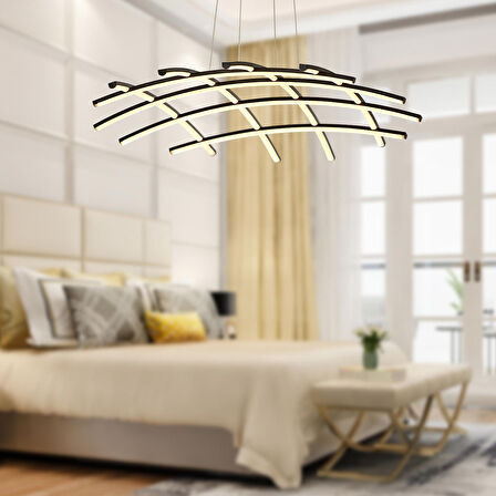 Brian Mat Siyah Boyalı 3000K 92 Watt Sarkıt Salon Oturma Odası Ledli Avize 