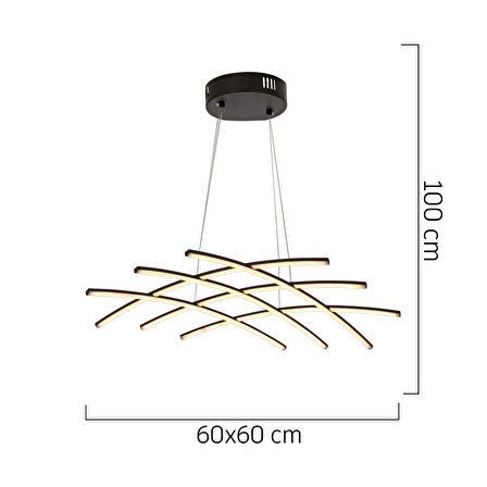 Brian Mat Siyah Boyalı 3000K 58 Watt Sarkıt Salon Oturma Odası Ledli Avize 