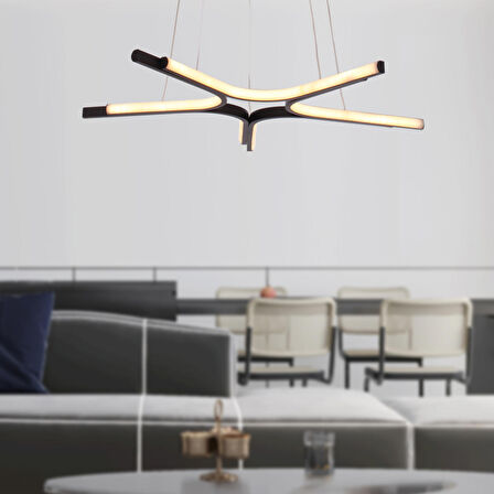 Simon Mat Siyah Boyalı 50 Watt Led 300K Salon Oturma Odası Genç Odası Ledli Avize 