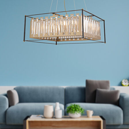 Adran 8'li Siyah Eskitme Kristalli Taşlı Modern Tasarım Kristal Salon Avize