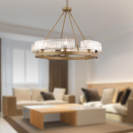 Azalea 8li Eskitme Kristalli Taşlı Modern Tasarım Kristal Salon Avize