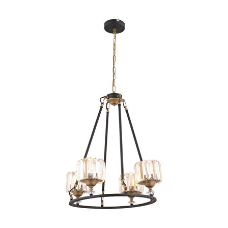 Fennel 4'lü Siyah Eskitme Kristalli Taşlı Modern Tasarım Kristal Salon Avize