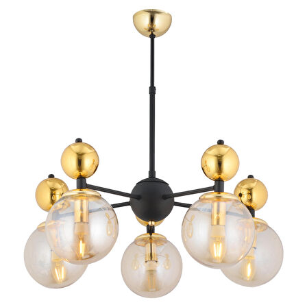 Kuvars 5'li Siyah Gold Modern Koridor, Oturma Odası Salon Avize 