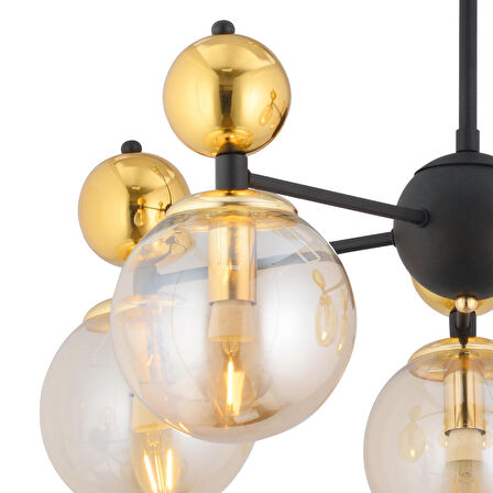 Kuvars 5'li Siyah Gold Modern Koridor, Oturma Odası Salon Avize 
