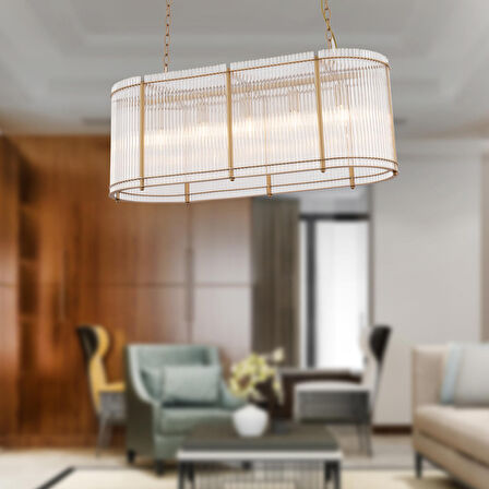 Coswell 5'li Sıralı Eskitme Yemek Masası Üstü, Kristalli Taşlı Modern Tasarım Kristal Salon Avize