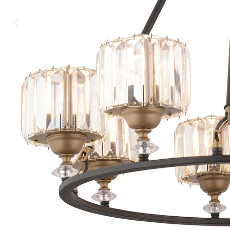 Fennel 8'li Siyah Eskitme Kristalli Taşlı Modern Tasarım Kristal Salon Avize