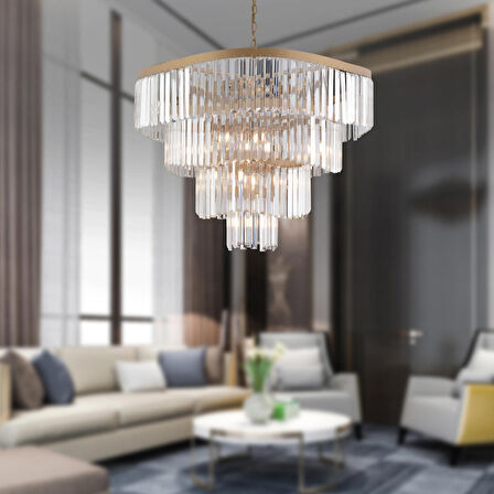 Gladiolus Büyük Yuvarlak Eskitme Kristalli Taşlı Modern Tasarım Kristal Salon Avize