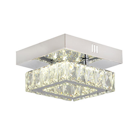 Modina Tek Katlı Krom 3 Renkli 20 Watt Ledli 3 Renkli Kristalli Taşlı Modern Tasarım Led  Kristal Salon Avize