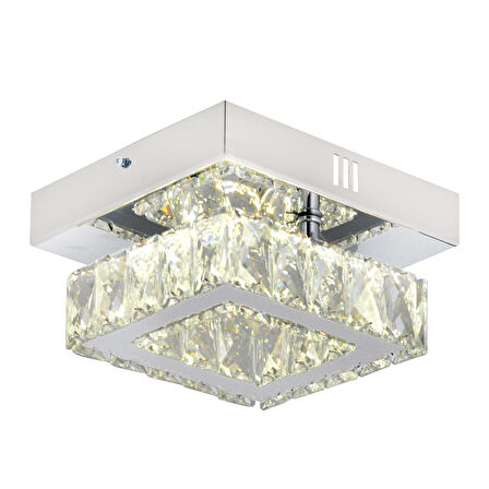 Modina Tek Katlı Krom 3 Renkli 20 Watt Ledli 3 Renkli Kristalli Taşlı Modern Tasarım Led  Kristal Salon Avize