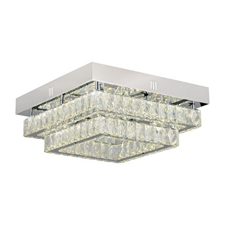 Modina 2 Katlı Krom Ledli 3 Renkli 70 Watt Kristalli Taşlı Modern Tasarım Led  Kristal Salon Avize