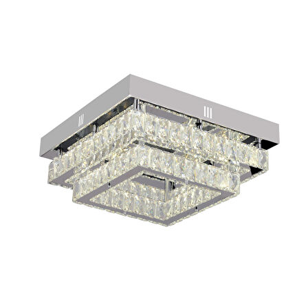 Modina 2 Katlı Krom Ledli 3 Renkli 70 Watt Kristalli Taşlı Modern Tasarım Led  Kristal Salon Avize