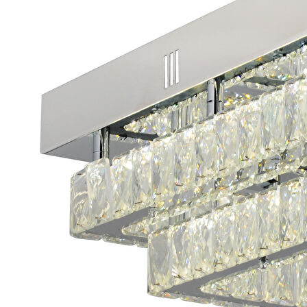 Modina 2 Katlı Krom Ledli 3 Renkli 70 Watt Kristalli Taşlı Modern Tasarım Led  Kristal Salon Avize