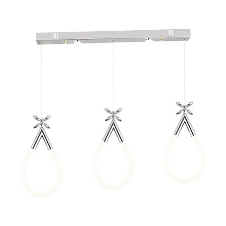 Vojens 3'lü Sıralı 40 Watt Krom Ledli Kelebek Detaylı Modern Koridor, Yatak Odası Salon Sarkıt Led Avize