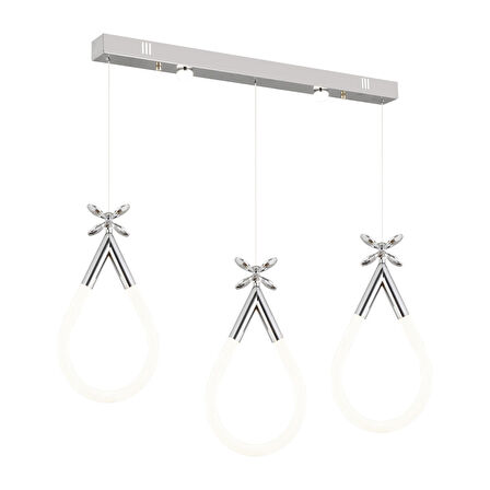 Vojens 3'lü Sıralı 40 Watt Krom Ledli Kelebek Detaylı Modern Koridor, Yatak Odası Salon Sarkıt Led Avize