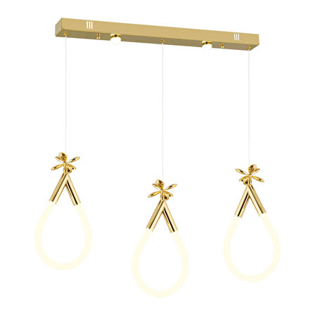 Vojens 3'lü Sıralı 42 Watt Gold Ledli Kelebek Detaylı Modern Koridor, Yatak Odası Salon Sarkıt Led Avize