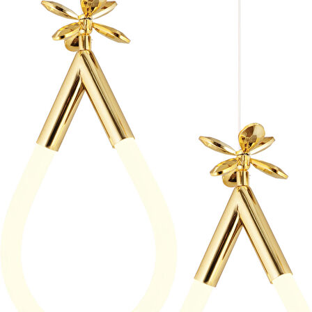 Vojens 3'lü Sıralı 42 Watt Gold Ledli Kelebek Detaylı Modern Koridor, Yatak Odası Salon Sarkıt Led Avize