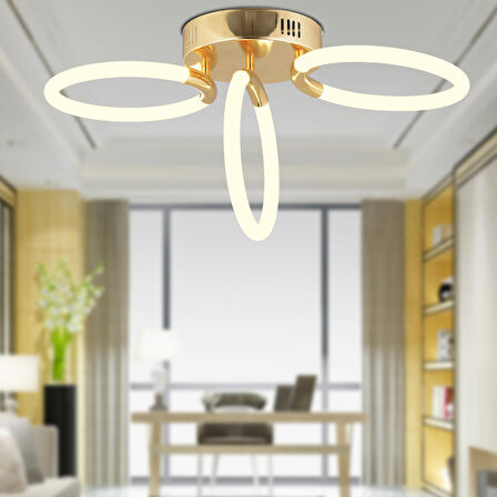 Honos 3'lü Gold 40 Watt Ledli Modern Koridor, Yatak Odası Salon Plafonyer Led Avize