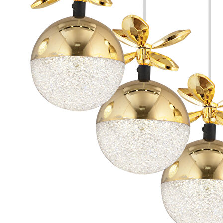 Lokken 5'li Sıralı Gold 50 Watt Kristal Ledli Modern Oturma Odası Salon Sarkıt Avize 