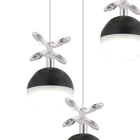 Ekin 3'lü Yuvarlak 24 Watt Siyah Ledli Kelebek Detaylı Modern Koridor, Yatak Odası Salon Sarkıt Led Avize