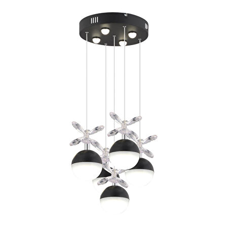 Ekin 5'li Yuvarlak 62 Watt Siyah Ledli Kelebek Detaylı Modern Koridor, Yatak Odası Salon Sarkıt Led Avize