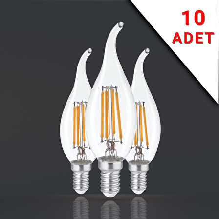 10 ADET KIVRIK UÇLU FİLAMANLI E14 RUSTİK AMPUL 6 WATT 3000K GÜN IŞIĞI T35 