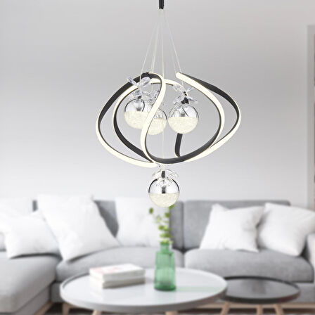 Balca 4'lü Siyah Krom Ledi Modern Oturma Odası, Koridor, Salon Led Avize 