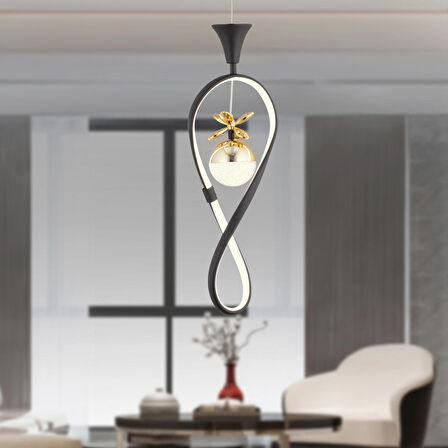 Elvan Tekli Siyah Gold Ledi Modern Oturma Odası, Koridor, Salon Led Avize