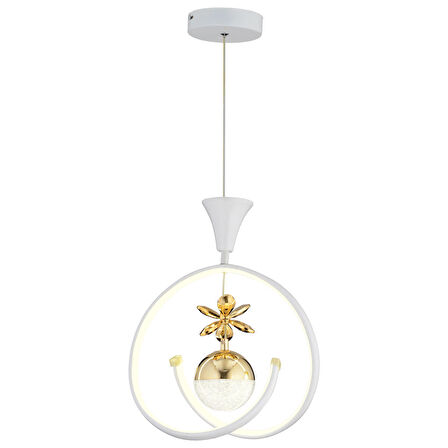 Mengü Tekli Beyaz Gold Ledi Modern Oturma Odası, Koridor, Salon Led Avize