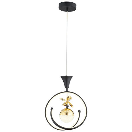 Mengü Tekli Siyah Gold Ledi Modern Oturma Odası, Koridor, Salon Led Avize