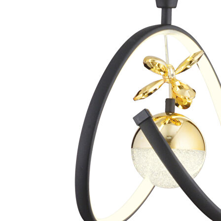 Mengü Tekli Siyah Gold Ledi Modern Oturma Odası, Koridor, Salon Led Avize