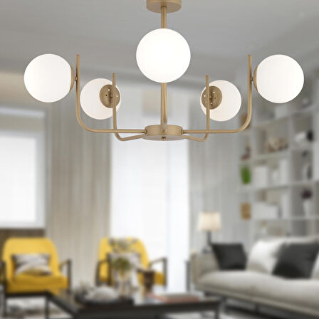 Lowel 5'li Eskitme Beyaz Camlı Modern Koridor Yatak Odası Salon Avize