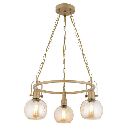 Cherish 3'lü Yuvarlak Eskitme Bal Camlı Modern Oturma Odası Salon Avize