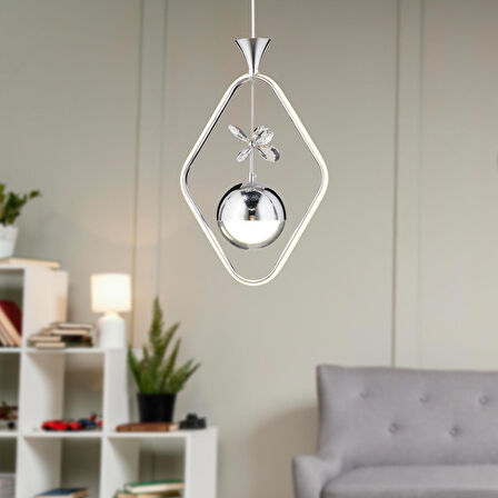 Cratos Tekli 48 Watt Krom Ledli Kelebek Detaylı Modern Koridor, Yatak Odası Salon Sarkıt Led Avize