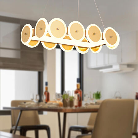 Disk Dikdörtgen Gold 128 Watt Sarkıt Ledli Modern Mutfak Banyo Led Salon Sarkıt Avize