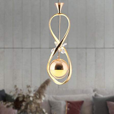 Büklüm Tekli Gold Kelebek Detaylı Ledli Modern Koridor, Yatak Odası Salon Sarkıt Led Avize