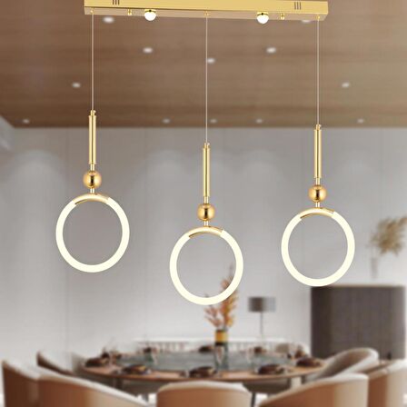 Struer 3'lü Sıralı Gold Ledli Modern Koridor, Yatak Odası Salon Sarkıt Led Avize