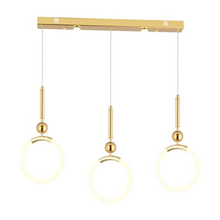 Struer 3'lü Sıralı Gold Ledli Modern Koridor, Yatak Odası Salon Sarkıt Led Avize