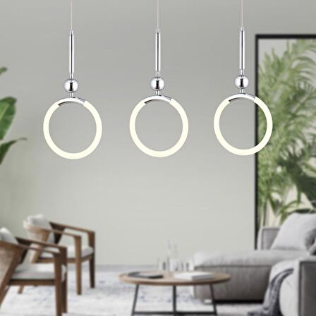 Struer 3'lü Sıralı Krom Ledli Modern Koridor, Yatak Odası Salon Sarkıt Led Avize