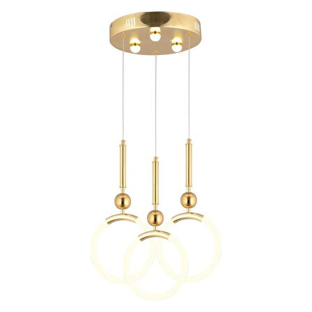 Struer 3'lü Yuvarlak Gold Ledli Modern Koridor, Yatak Odası Salon Sarkıt Led Avize