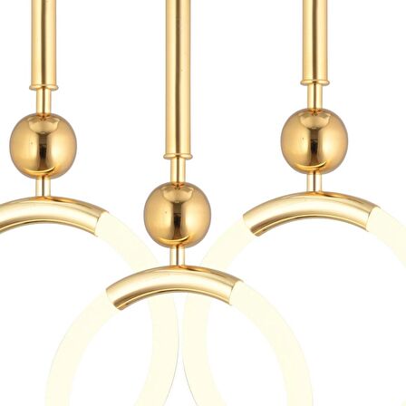 Struer 3'lü Yuvarlak Gold Ledli Modern Koridor, Yatak Odası Salon Sarkıt Led Avize
