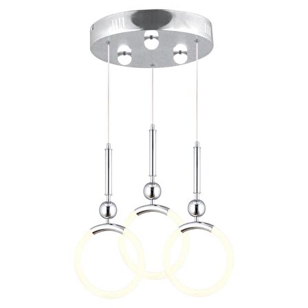 Struer 3'lü Yuvarlak Krom Ledli Modern Koridor, Yatak Odası Salon Sarkıt Led Avize