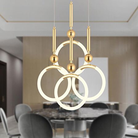 Struer 4'lü Yuvarlak Gold Ledli Modern Koridor, Yatak Odası Salon Sarkıt Led Avize